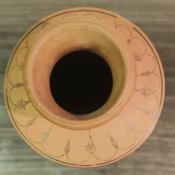 Antique Detail Hand Engraved/Painted India Brass/Copper Vase, 12" T X 2 3/4" - Picture 7 of 8